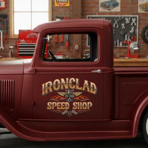 Personalized Piston and Wings Decal for Truck Door with Vintage Automotive Design sticker 14374