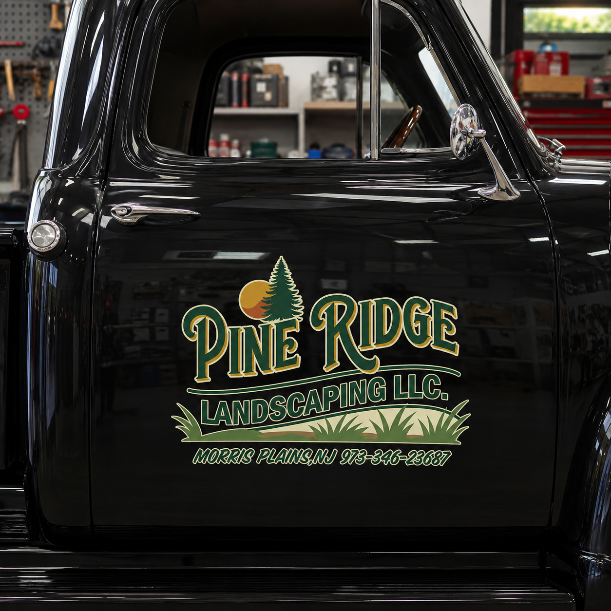 Personalized Tree and Grass Decal for Truck Door with Vintage Automotive Design sticker 14375 - Image 2