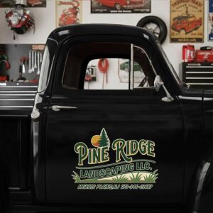 Personalized Tree and Grass Decal for Truck Door with Vintage Automotive Design sticker 14375