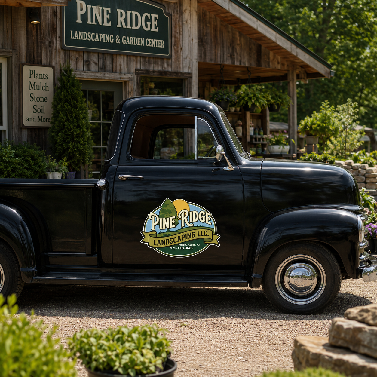 Personalized Tree and Sun Decal for Truck Door with Vintage Automotive Design sticker 14376 - Image 2