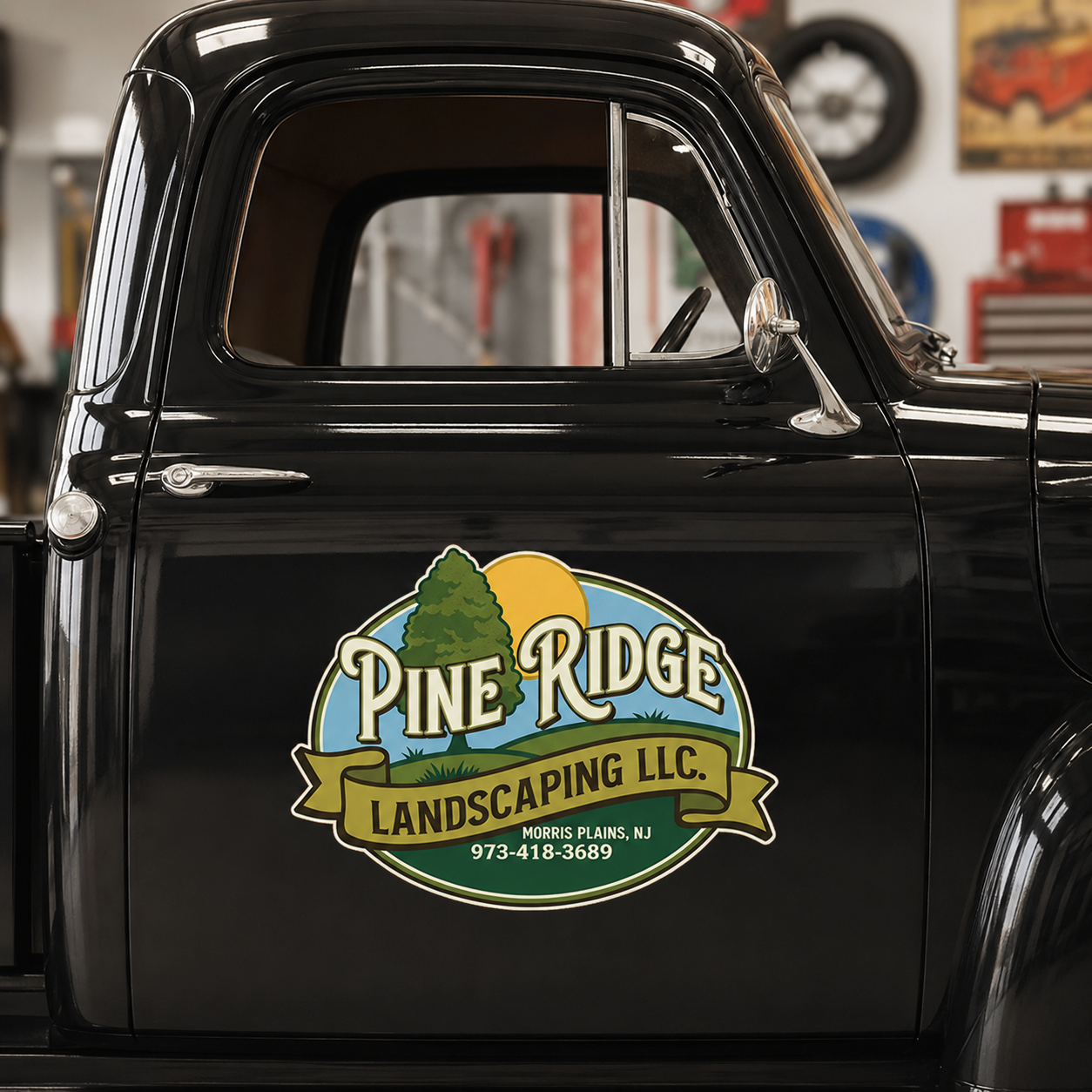 Personalized Tree and Sun Decal for Truck Door with Vintage Automotive Design sticker 14376 - Image 3