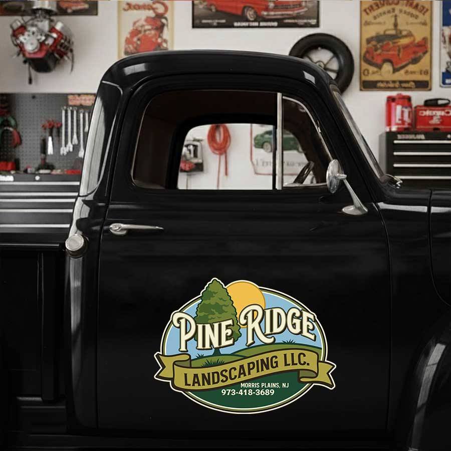 Personalized Tree and Sun Decal for Truck Door with Vintage Automotive Design sticker 14376