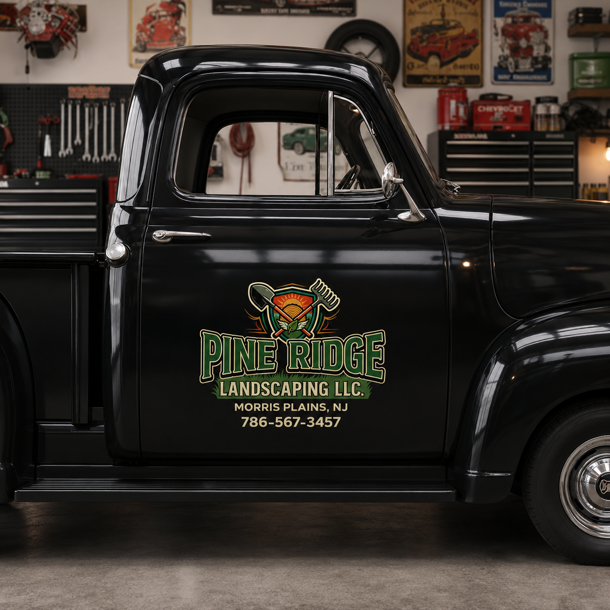 Personalized Shovel and Rake Decal for Truck Door with Vintage Automotive Design sticker 14377 - Image 2