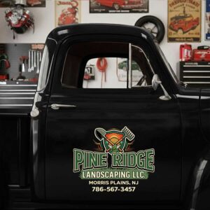 Personalized Shovel and Rake Decal for Truck Door with Vintage Automotive Design sticker 14377