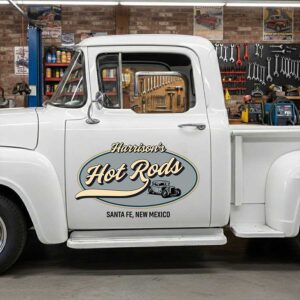 Personalized Vintage Car and Hot Rod Lettering Decal for Truck Door with Vintage Automotive Design sticker 14378
