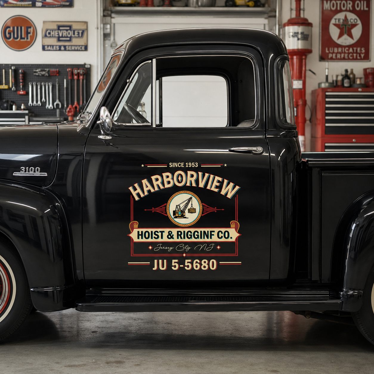 Personalized Crane and Vintage Lettering Decal for Truck Door with Vintage Automotive Design sticker 14381 - Image 2