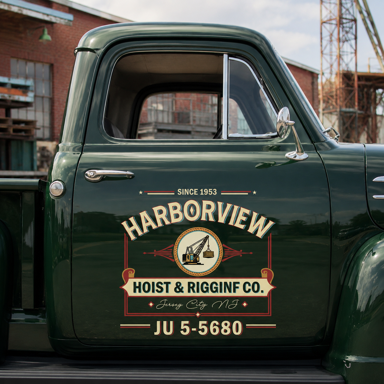 Personalized Crane and Vintage Lettering Decal for Truck Door with Vintage Automotive Design sticker 14381 - Image 3