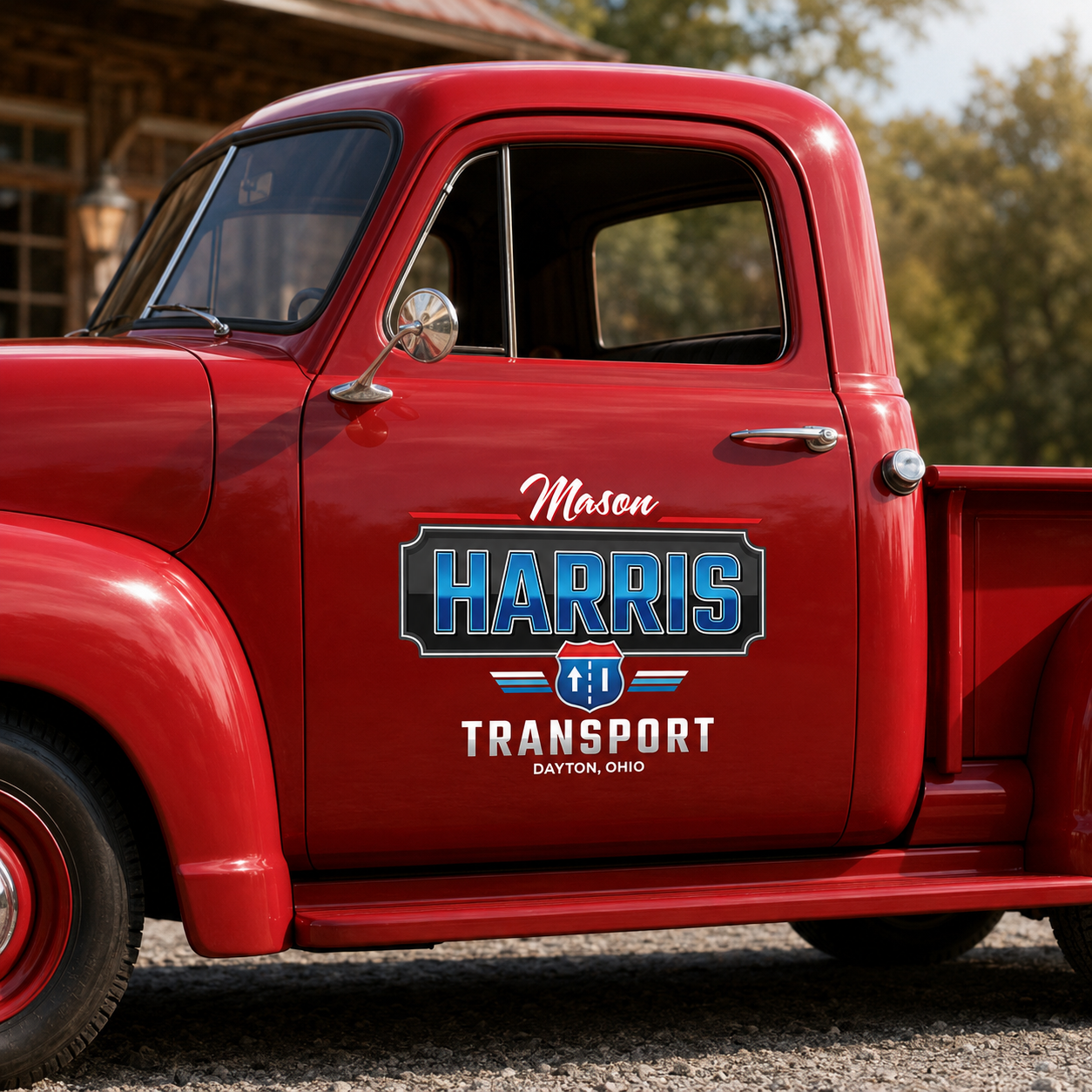 Personalized Shield and Road Icon Decal for Truck Door with Vintage Automotive Design sticker 14382 - Image 2