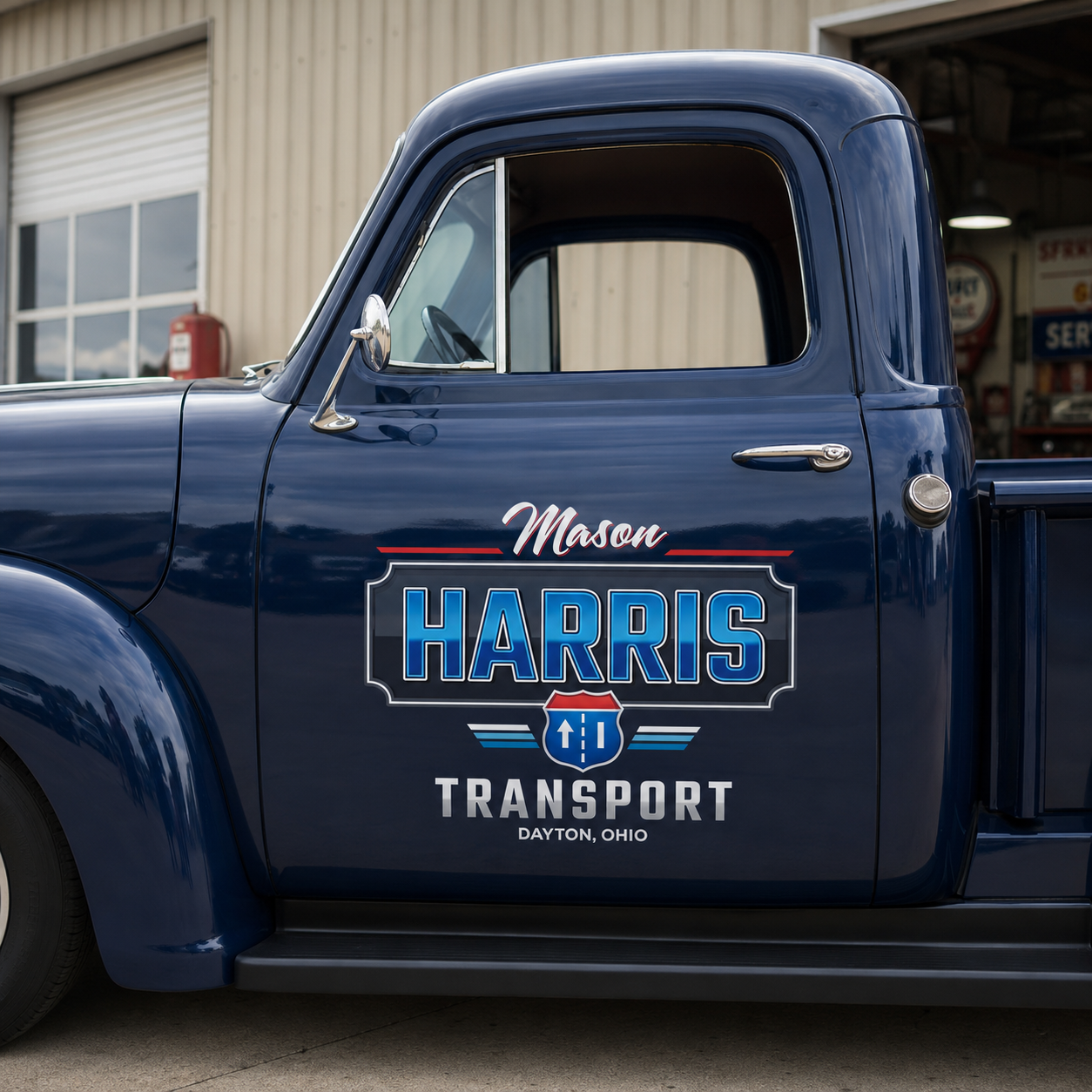 Personalized Shield and Road Icon Decal for Truck Door with Vintage Automotive Design sticker 14382 - Image 3