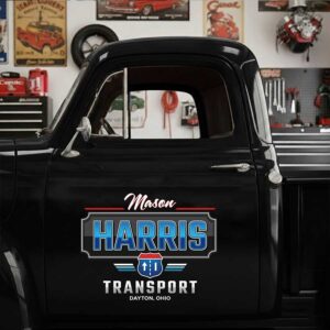 Personalized Shield and Road Icon Decal for Truck Door with Vintage Automotive Design sticker 14382