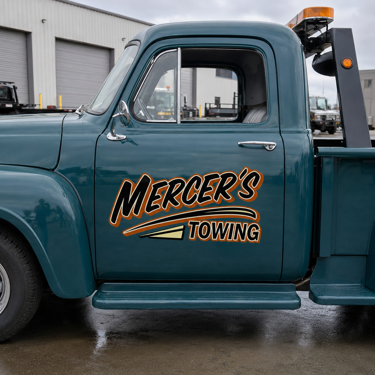 Personalized Text and Towing Theme Decal for Truck Door with Vintage Automotive Design sticker 14386 - Image 3