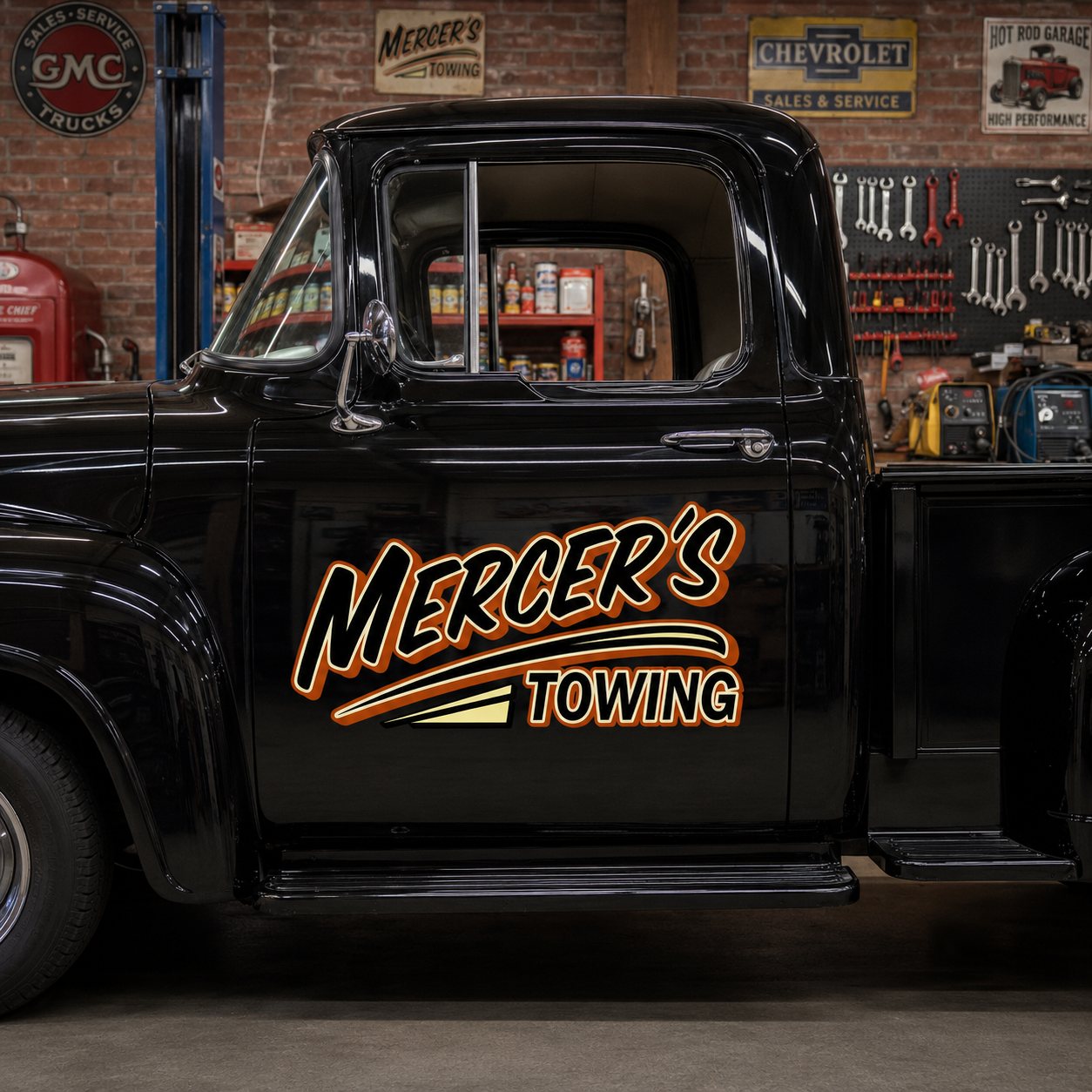 Personalized Text and Towing Theme Decal for Truck Door with Vintage Automotive Design sticker 14386 - Image 4