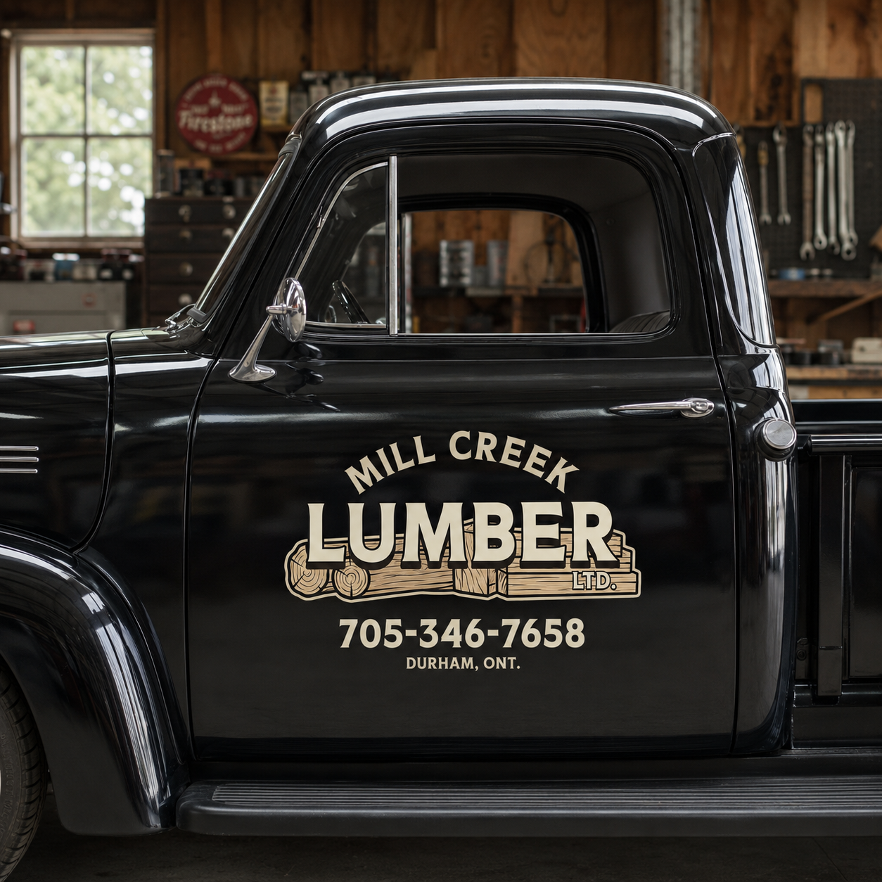 Personalized Logs and Bold Text Decal for Truck Door with Vintage Automotive Design sticker 14387 - Image 2