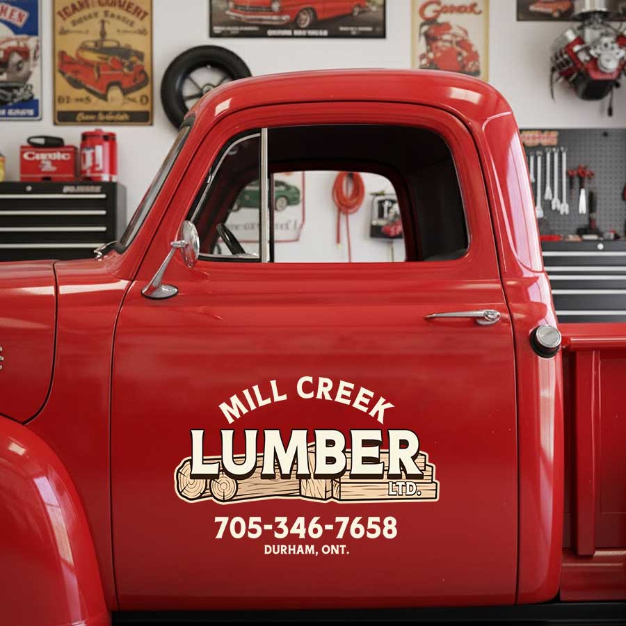Personalized Logs and Bold Text Decal for Truck Door with Vintage Automotive Design sticker 14387