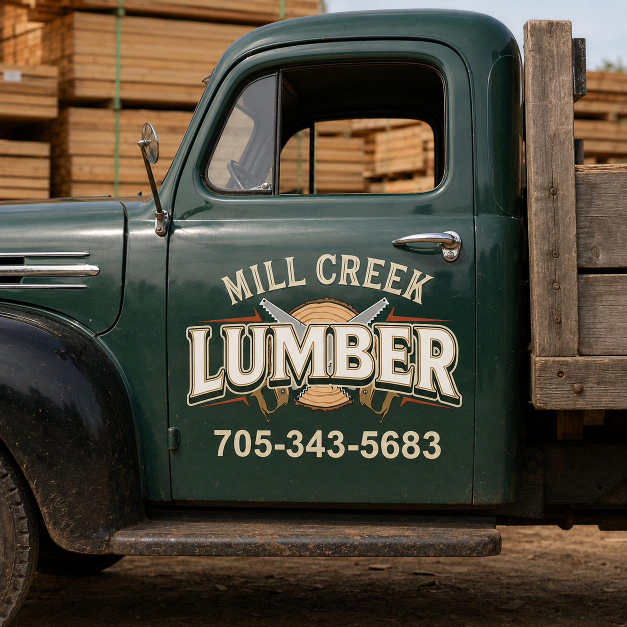 Personalized Crossed Saws and Wood Log Slice Decal for Truck Door with Vintage Automotive Design sticker 14388 - Image 3