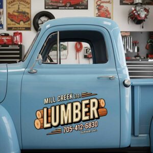 Personalized Logs and Bold Text Decal for Truck Door with Vintage Automotive Design sticker 14389