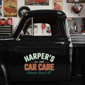 Personalized Text Decal for Truck Door with Vintage Automotive Design sticker 14390