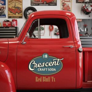 Personalized Oval Emblem and Vintage Text Decal for Truck Door with Vintage Automotive Design sticker 14392