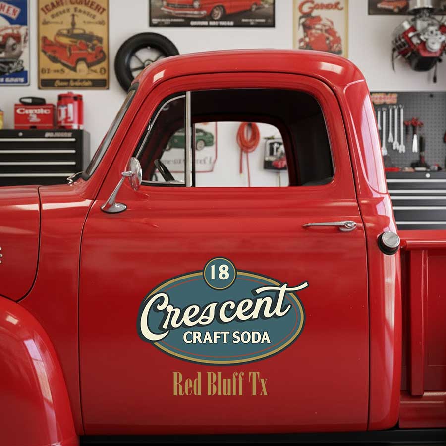 Personalized Oval Emblem and Vintage Text Decal for Truck Door with Vintage Automotive Design sticker 14392