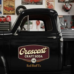Personalized Vintage Script and Circular Badge Decal for Truck Door with Vintage Automotive Design sticker 14393