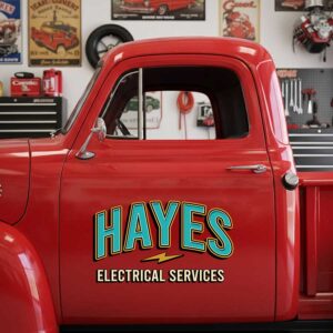 Personalized Lightning Bolt and Bold Text Decal for Truck Door with Vintage Automotive Design sticker 14394
