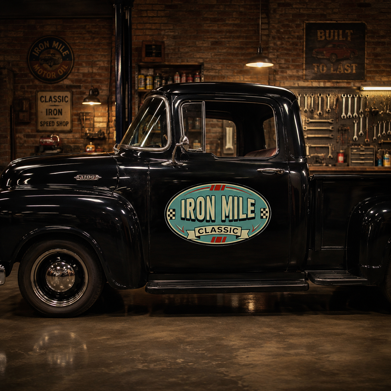 Personalized Checkered Flag and Vintage Banner Decal for Truck Door with Vintage Automotive Design sticker 14396 - Image 2