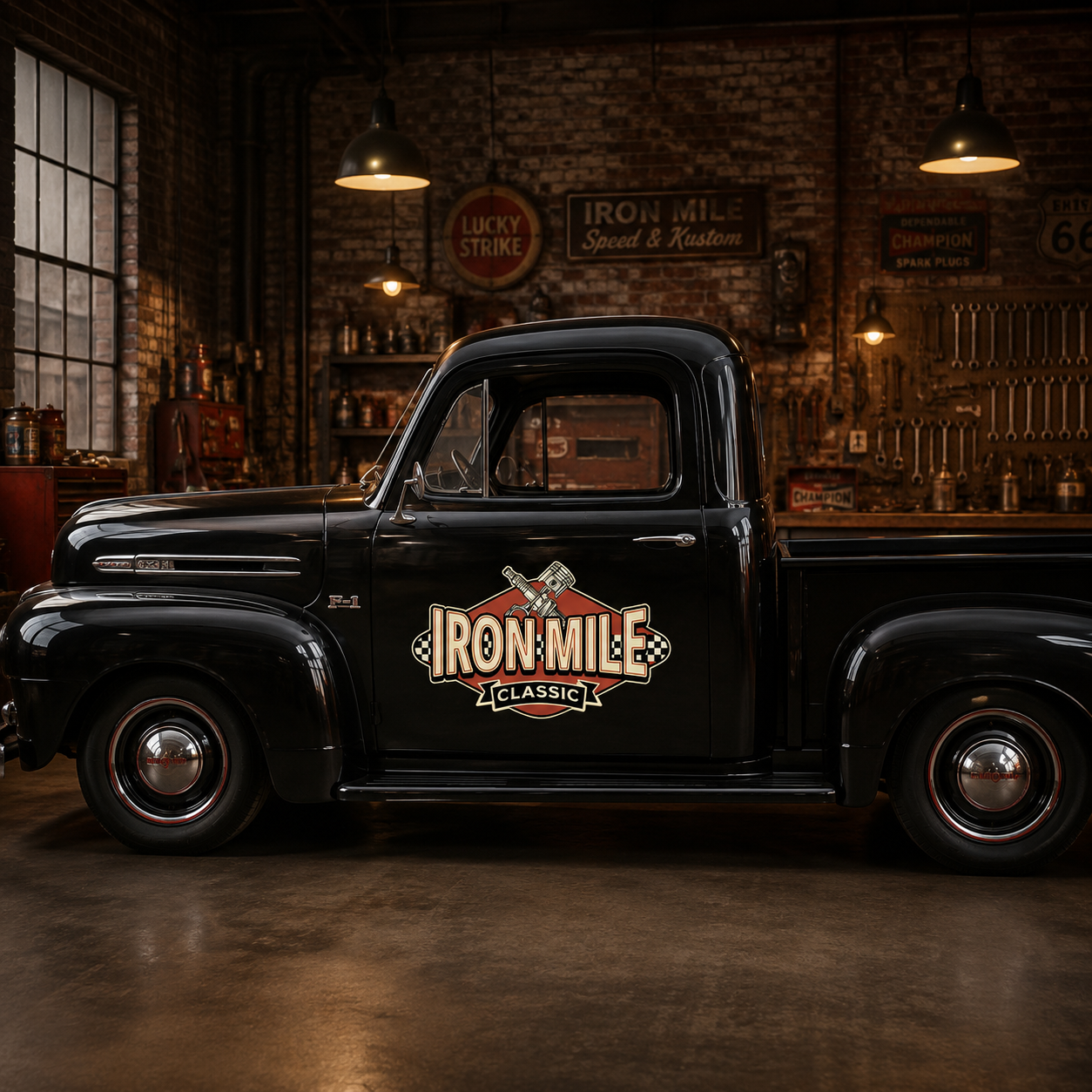 Personalized Crossed Pistons and Checker Flags Decal for Truck Door with Vintage Automotive Design sticker 14397 - Image 2