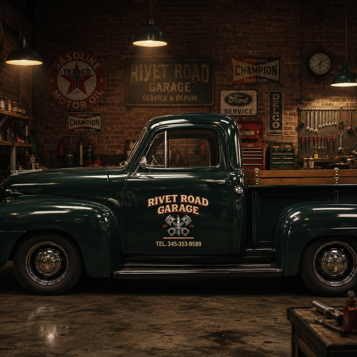 Personalized Crossed Pistons and Spark Plug Decal for Truck Door with Vintage Automotive Design sticker 14398 - Image 2