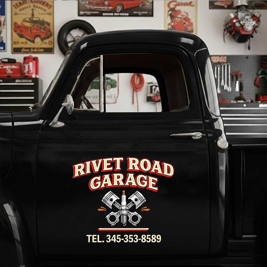 Personalized Crossed Pistons and Spark Plug Decal for Truck Door with Vintage Automotive Design sticker 14398