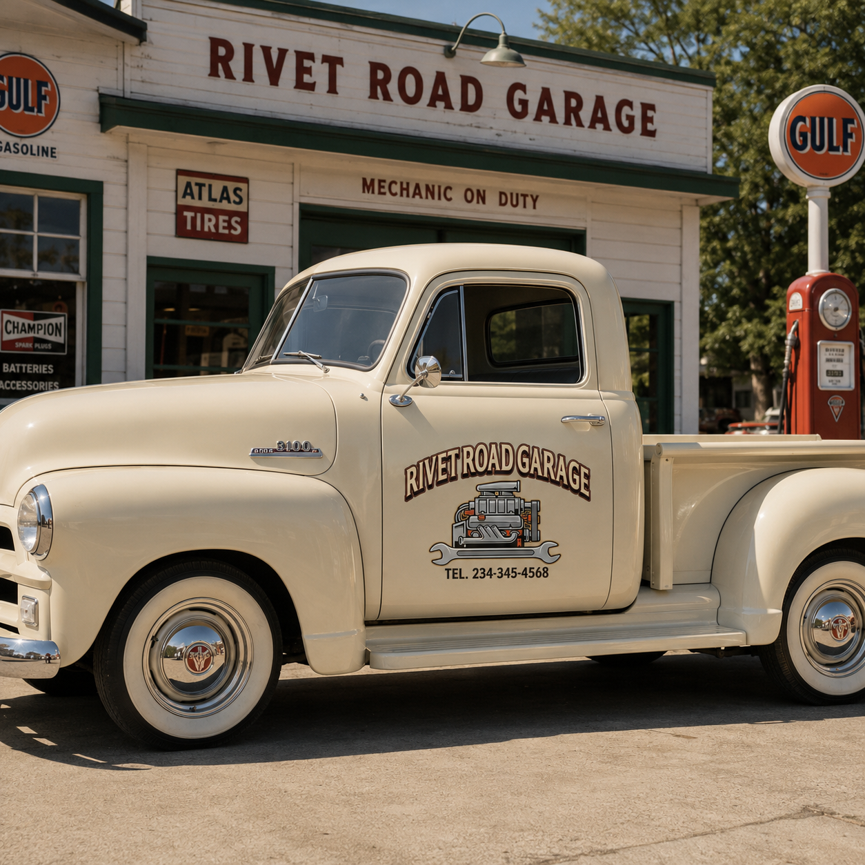 Personalized Engine Block and Wrench Decal for Truck Door with Vintage Automotive Design sticker 14399 - Image 2