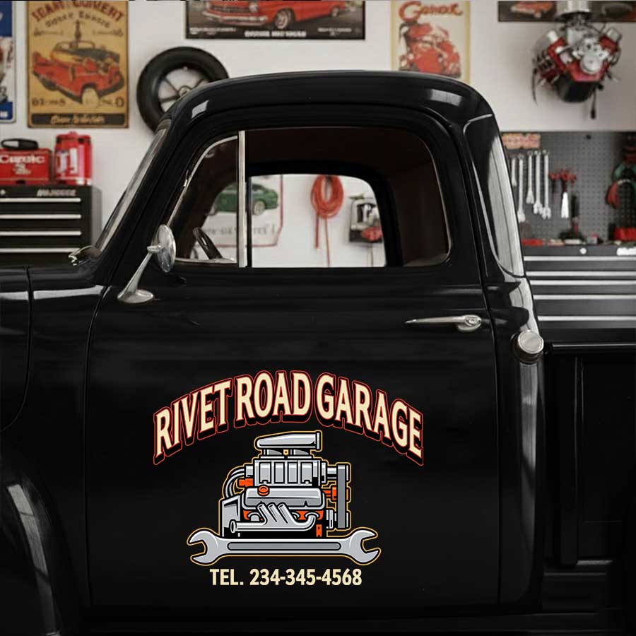 Personalized Engine Block and Wrench Decal for Truck Door with Vintage Automotive Design sticker 14399