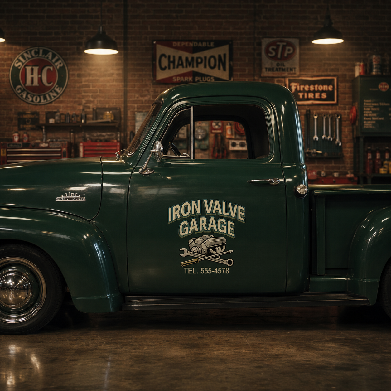Personalized Engine Block and Wrench Decal for Truck Door with Vintage Automotive Design sticker 14400 - Image 3