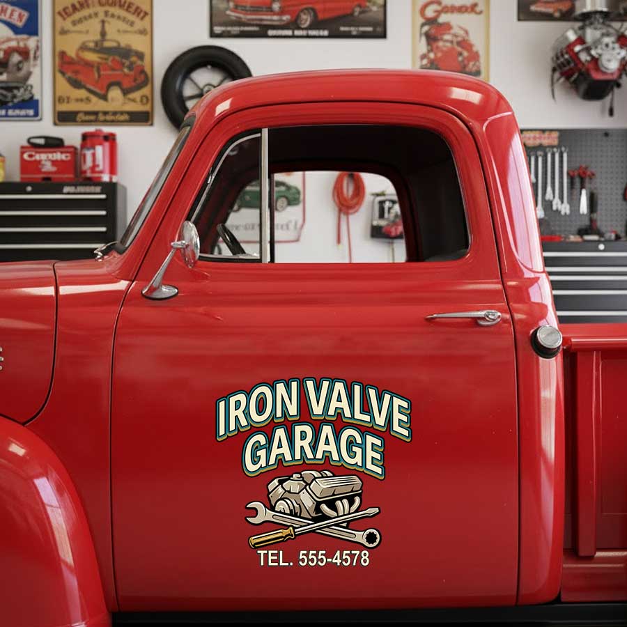 Personalized Engine Block and Wrench Decal for Truck Door with Vintage Automotive Design sticker 14400