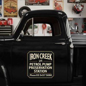Personalized Text and Border Decal for Truck Door with Vintage Automotive Design sticker 14402