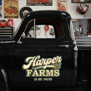 Personalized Wheat and Stylized Text Decal for Truck Door with Vintage Agricultural Design sticker 14403