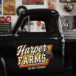 Personalized Tractor and Bold Text Decal for Truck Door with Vintage Agricultural Design sticker 14405