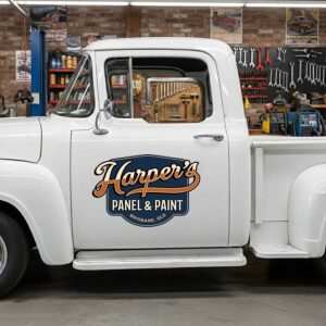 Personalized Stylized Text and Vintage Theme Decal for Truck Door with Vintage Automotive Design sticker 14408