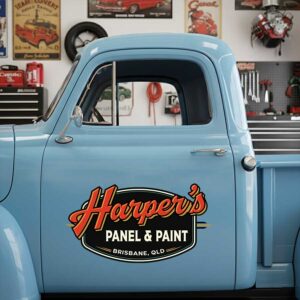 Personalized Vintage Lettering Decal for Truck Door with Vintage Automotive Design sticker 14409