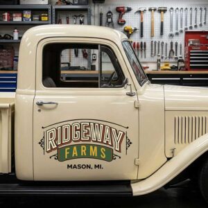 Personalized Decorative Text and Ornamental Accents Decal for Truck Door with Vintage Automotive Design sticker 14411