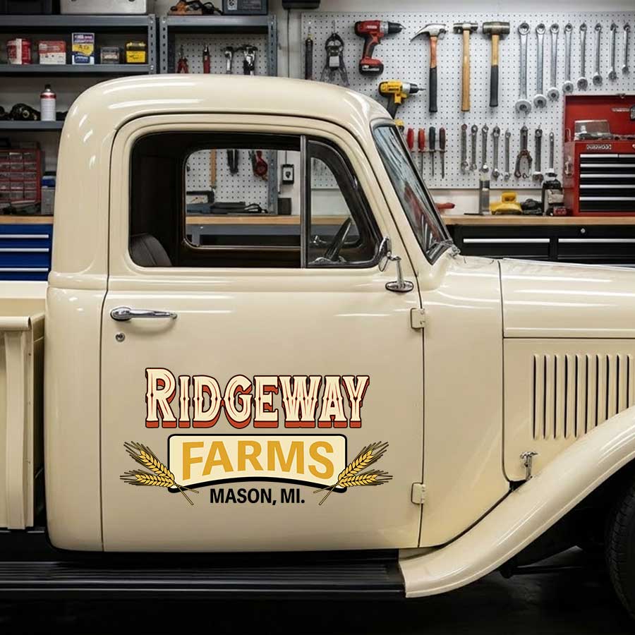 Personalized Wheat and Text Decal for Truck Door with Vintage Agricultural Design sticker 14412
