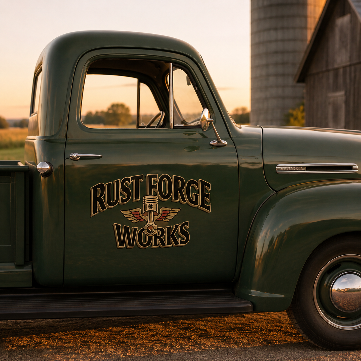Personalized Piston and Wings Decal for Truck Door with Vintage Automotive Design sticker 14413 - Image 2