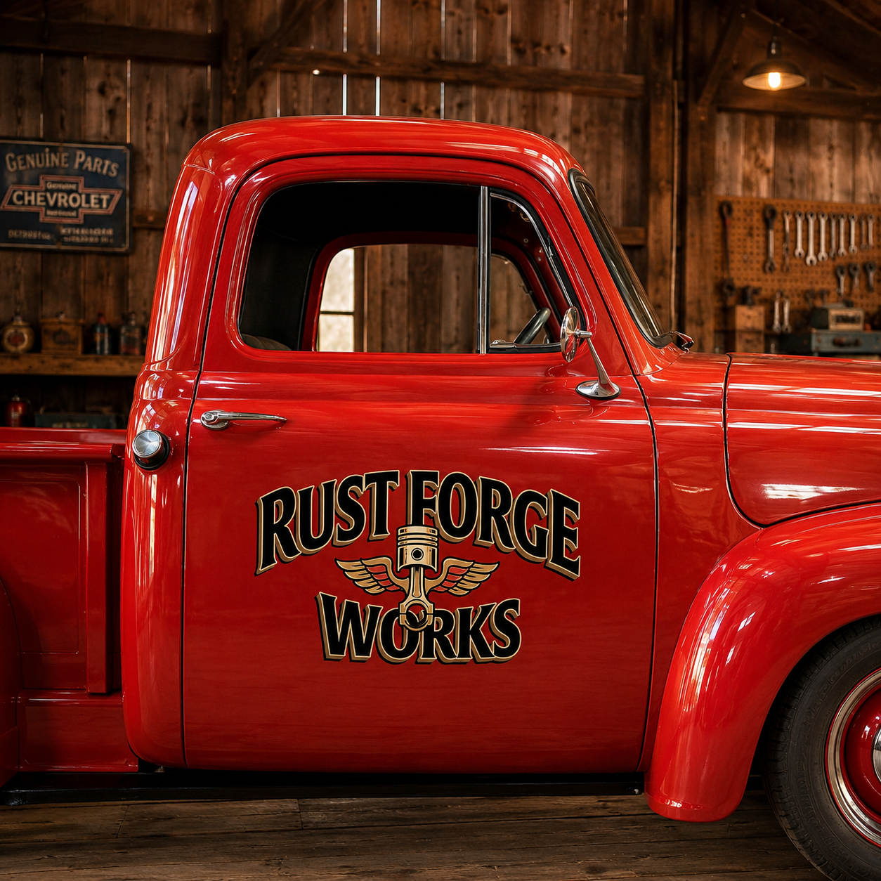 Personalized Piston and Wings Decal for Truck Door with Vintage Automotive Design sticker 14413 - Image 3