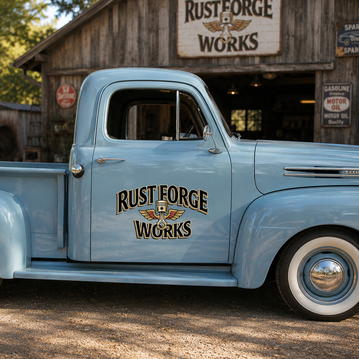 Personalized Piston and Wings Decal for Truck Door with Vintage Automotive Design sticker 14413 - Image 4