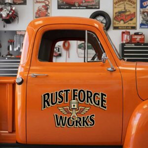 Personalized Piston and Wings Decal for Truck Door with Vintage Automotive Design sticker 14413