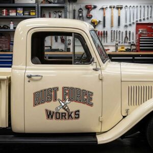 Personalized Wrench and Spark Plug Decal for Truck Door with Vintage Automotive Design sticker 14414