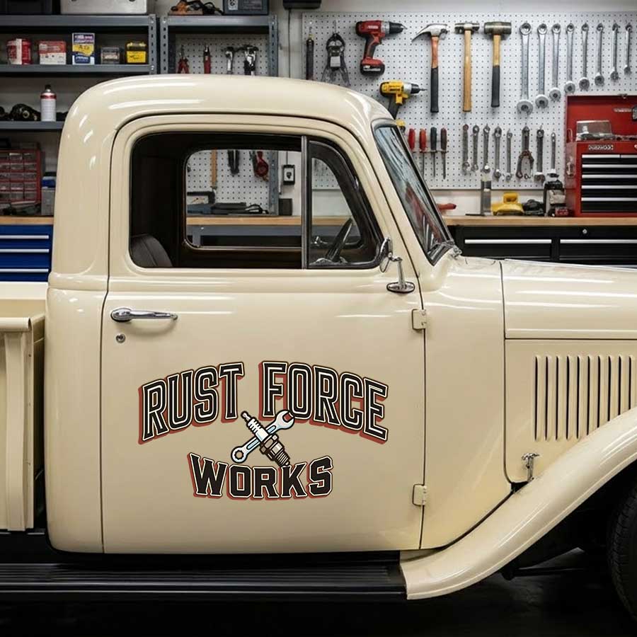 Personalized Wrench and Spark Plug Decal for Truck Door with Vintage Automotive Design sticker 14414