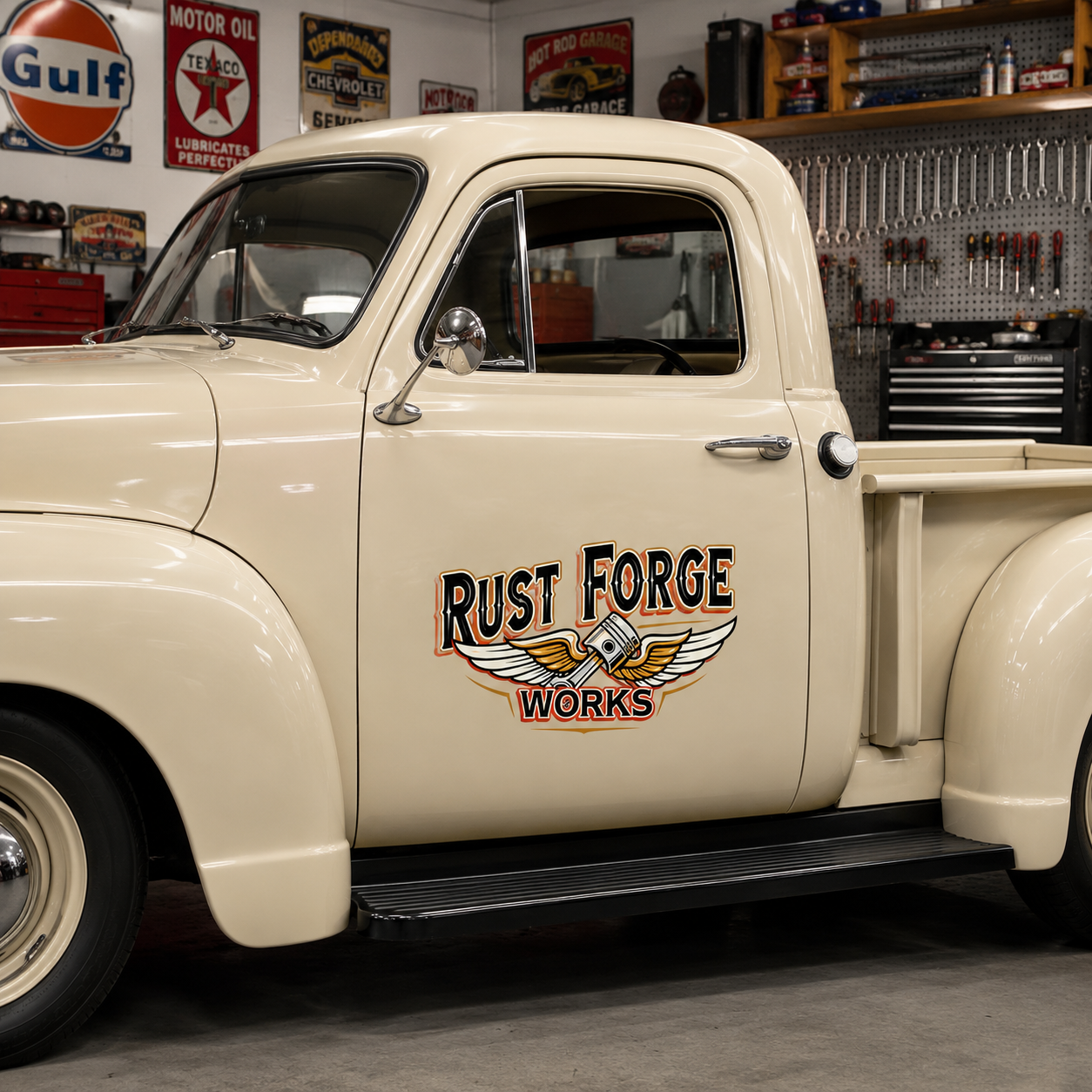 Personalized Piston and Wings Decal for Truck Door with Vintage Automotive Design sticker 14415 - Image 2