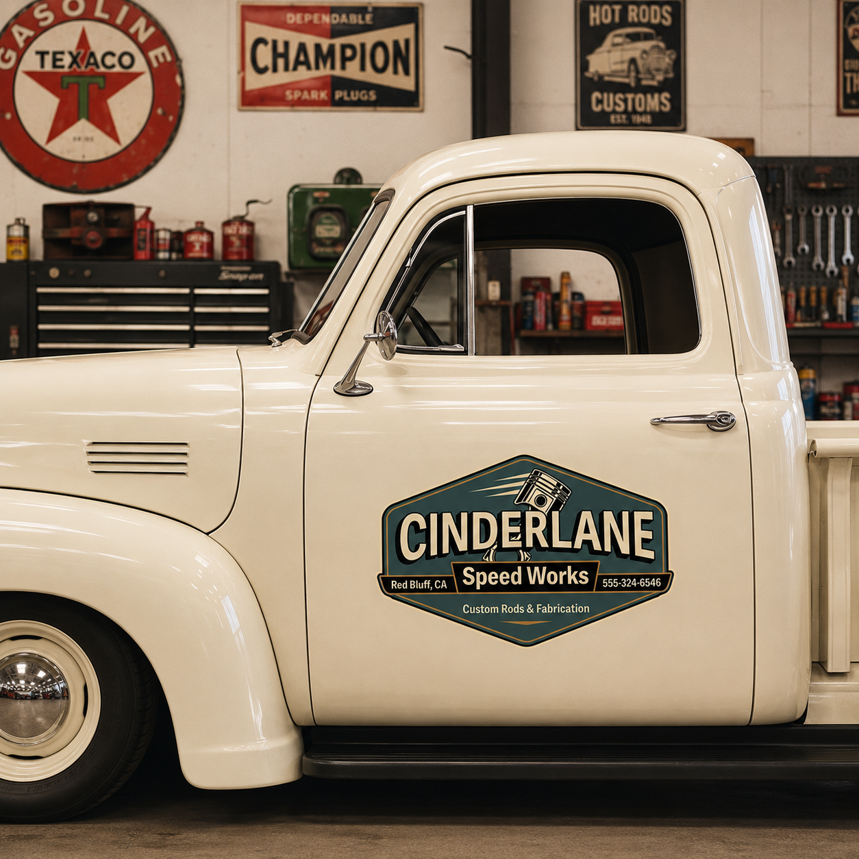 Personalized Piston and Wrench Decal for Truck Door with Vintage Automotive Design sticker 14418 - Image 3