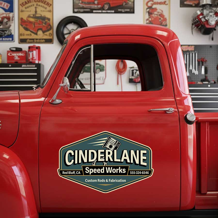 Personalized Piston and Wrench Decal for Truck Door with Vintage Automotive Design sticker 14418