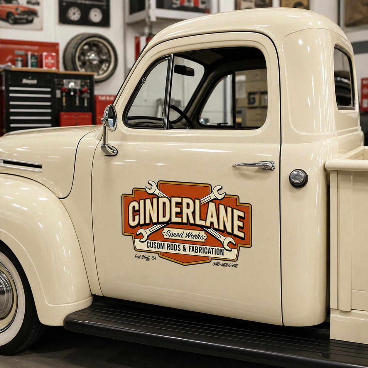 Personalized Wrench and Text Decal for Truck Door with Vintage Automotive Design sticker 14419 - Image 2